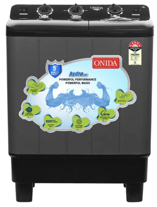 ONIDA 7 kg 5 Star With Five-Fin Storm Pulsator Semi Automatic Top Load Washing Machine Black, Grey  (S70GR)